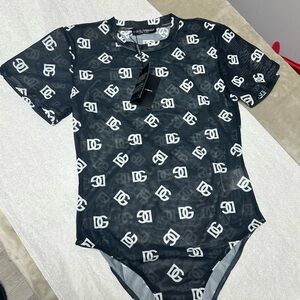 Dolce & Gabbana Monochrome Logo Mesh Bodysuit